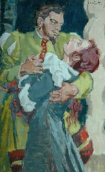 Leslie Banks como Petruchio e Edith Evans como Katherine em &39;The Taming of the Shrew&39;, c.1937 (óleo sobre tela grossa)